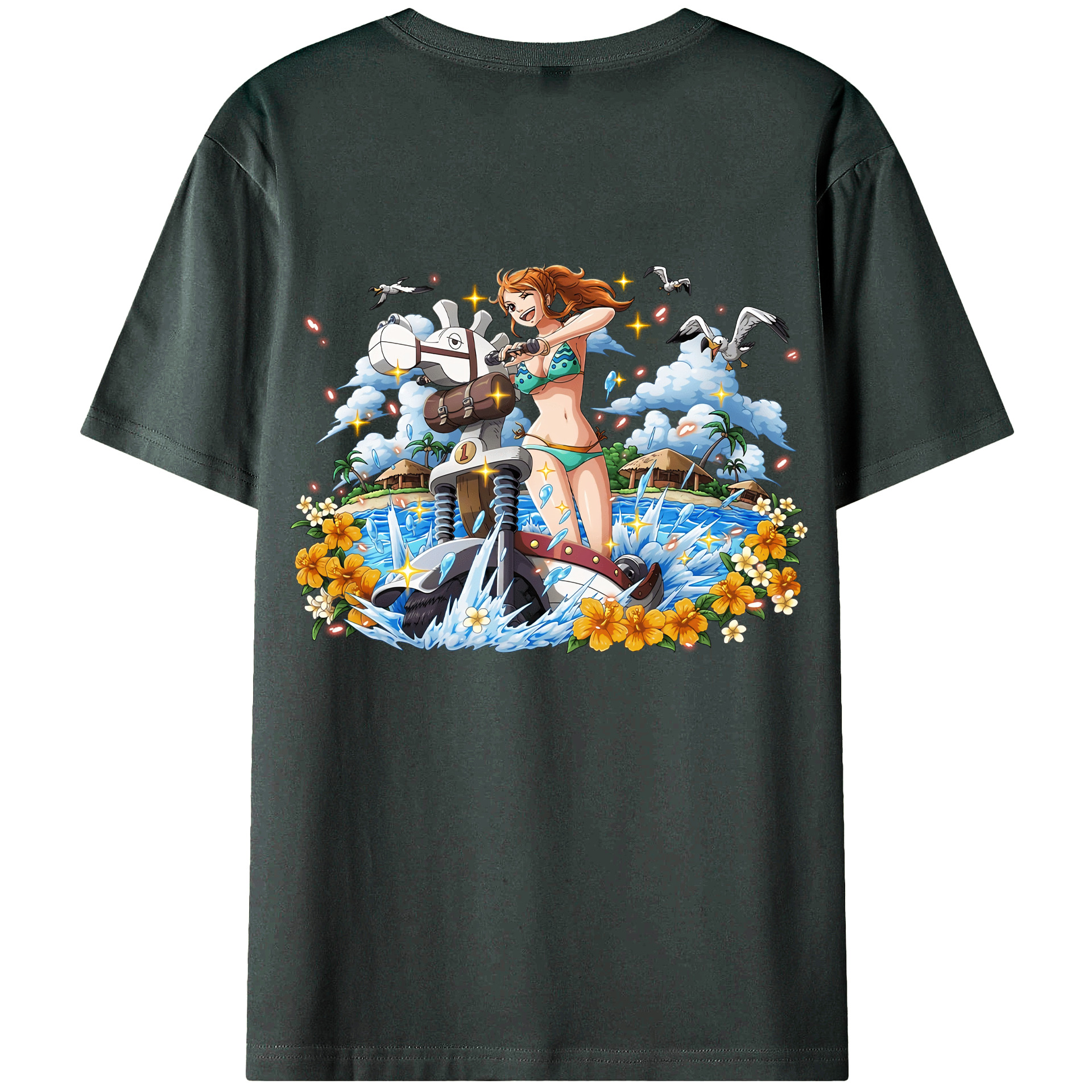 （画像用） ワンピース ナミ ONE PIECE Nami 綿100％ メンズ半袖Tシャツ（バックプリント） 通気性